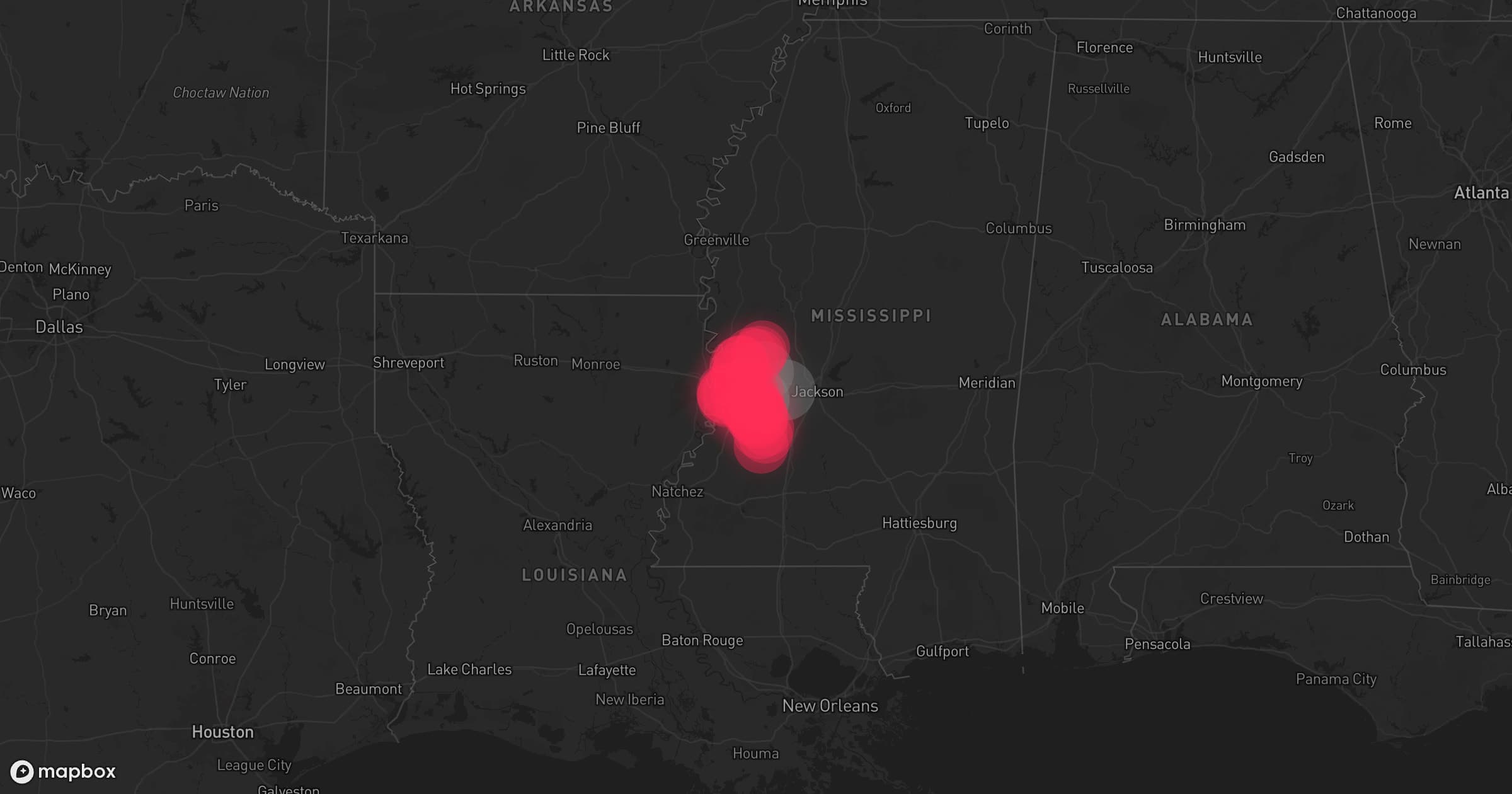 Storm map for 3 areas across Mississippi
