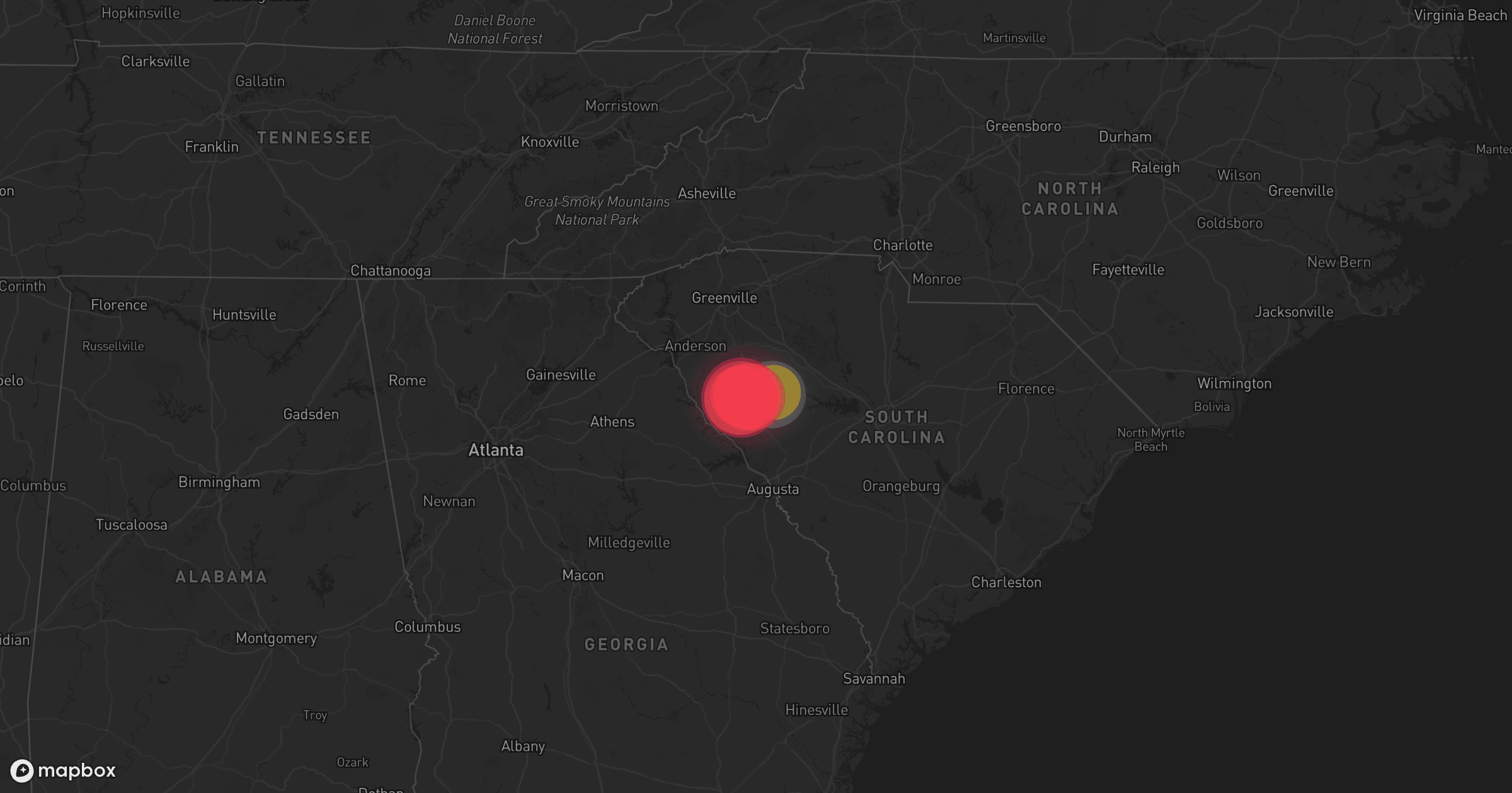 Storm map for the Greenwood County, SC area