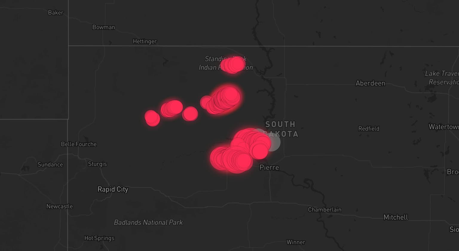 Storm map for 3 areas across South Dakota