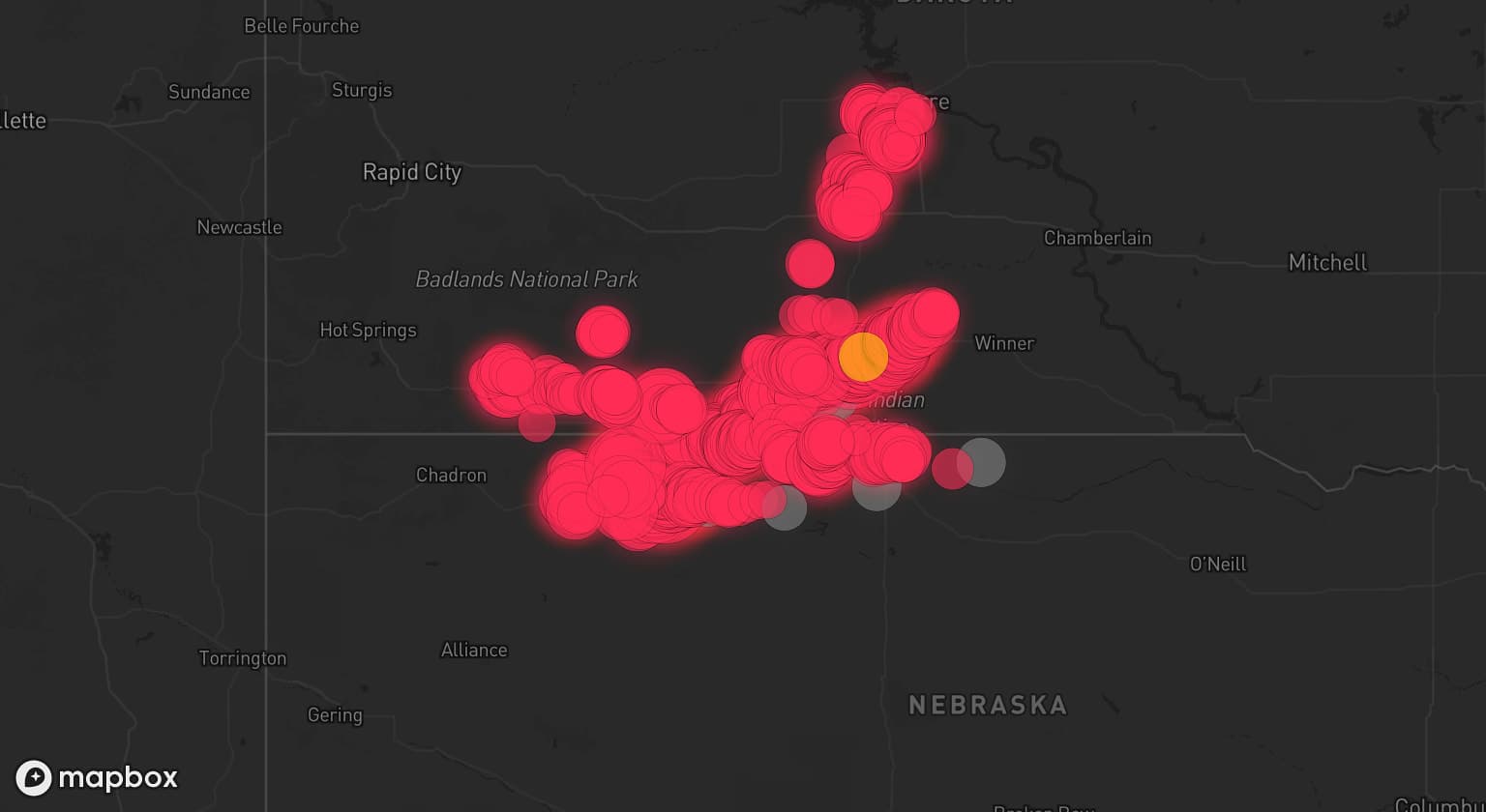 Storm map for 5 areas across Nebraska and South Dakota