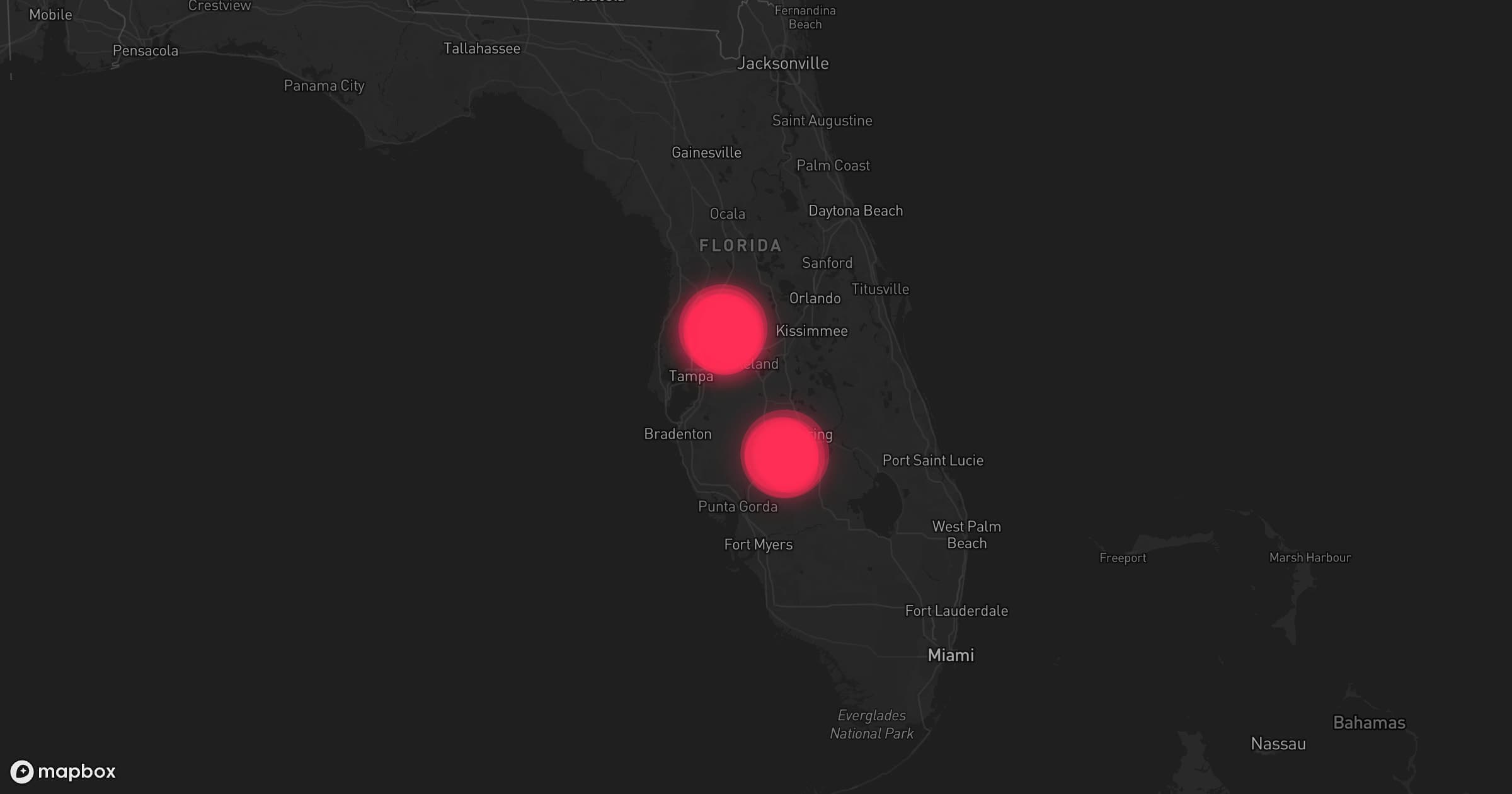 Storm map for 3 areas across Florida