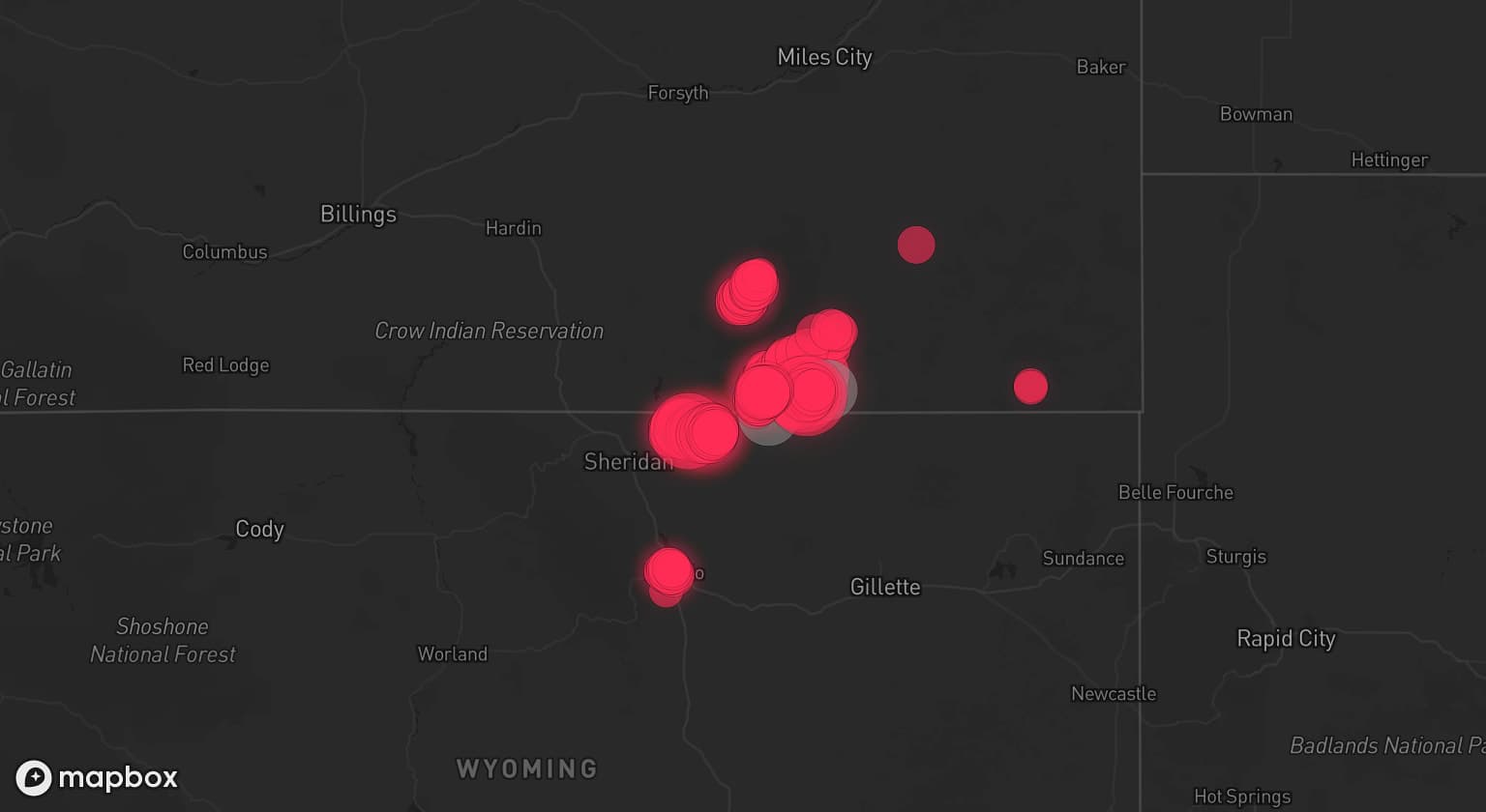 Storm map for 2 areas across Wyoming and Montana