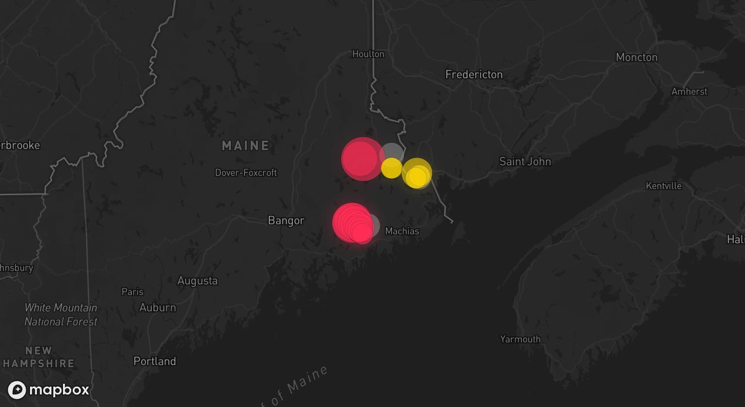 Storm map for 3 areas across Maine