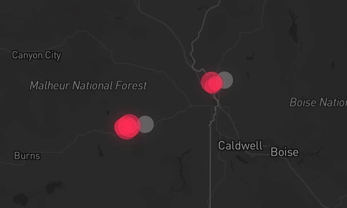 Storm map for 2 areas across Idaho and Oregon