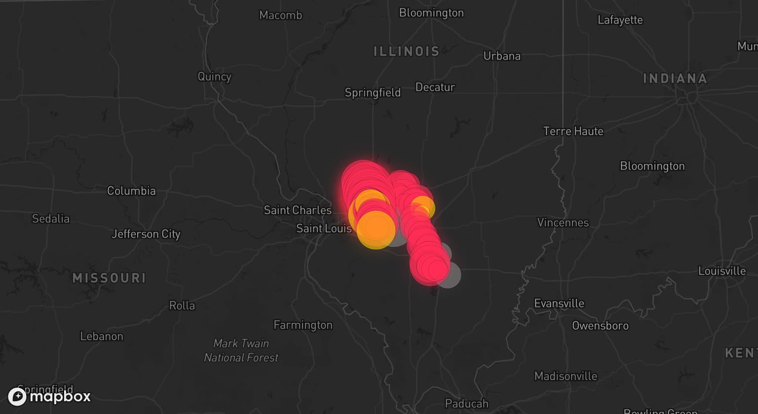 Storm map for 3 areas across Illinois