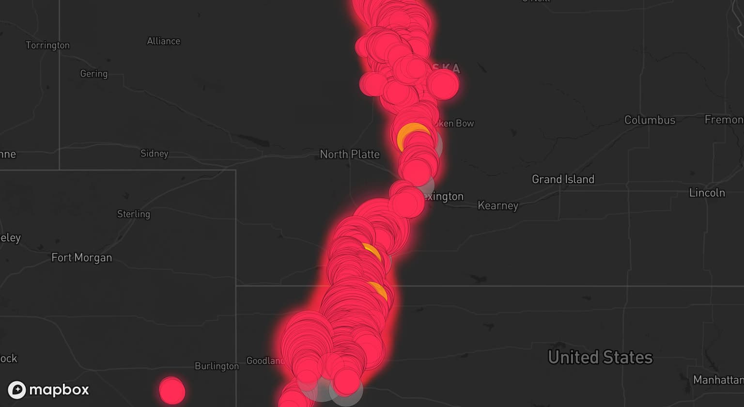 Storm map for 11 areas across Kansas and Nebraska