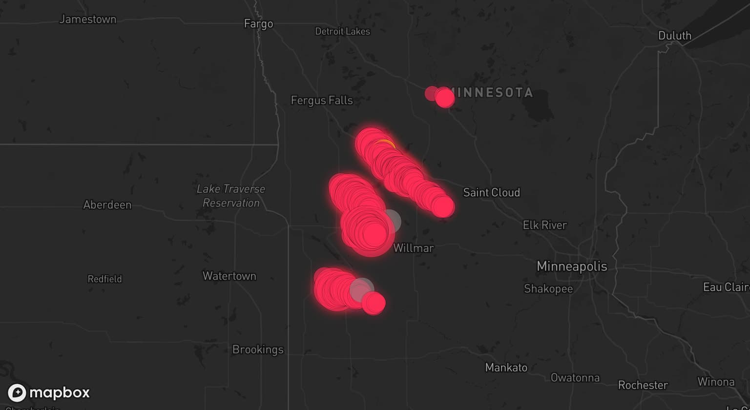 Storm map for 6 areas across Minnesota