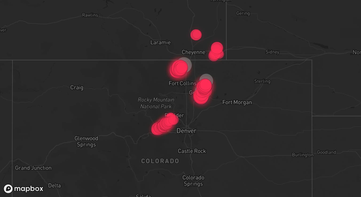 Storm map for 3 areas across Colorado