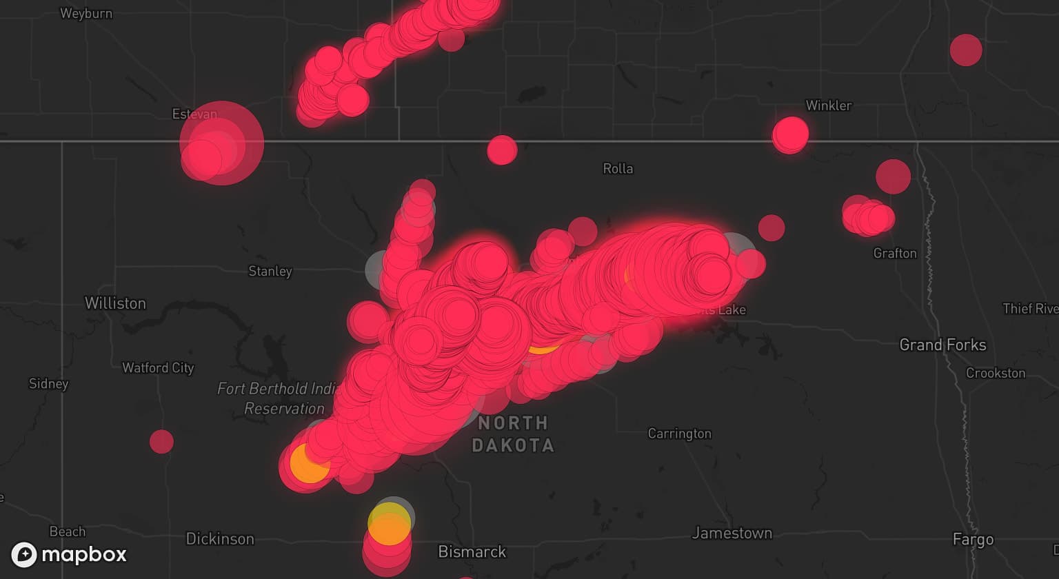Storm map for 17 areas across North Dakota