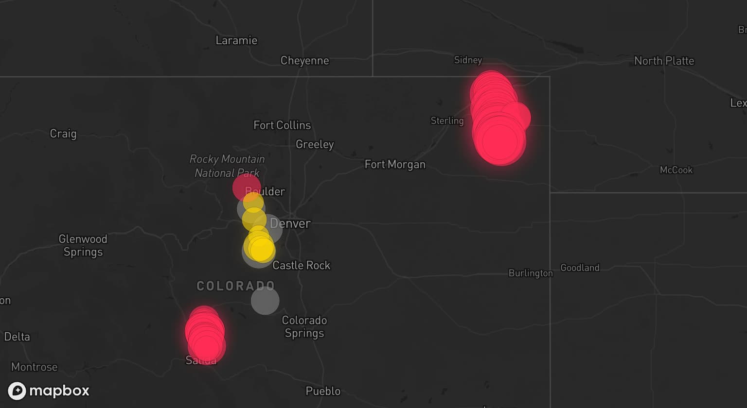 Storm map for 9 areas across Colorado
