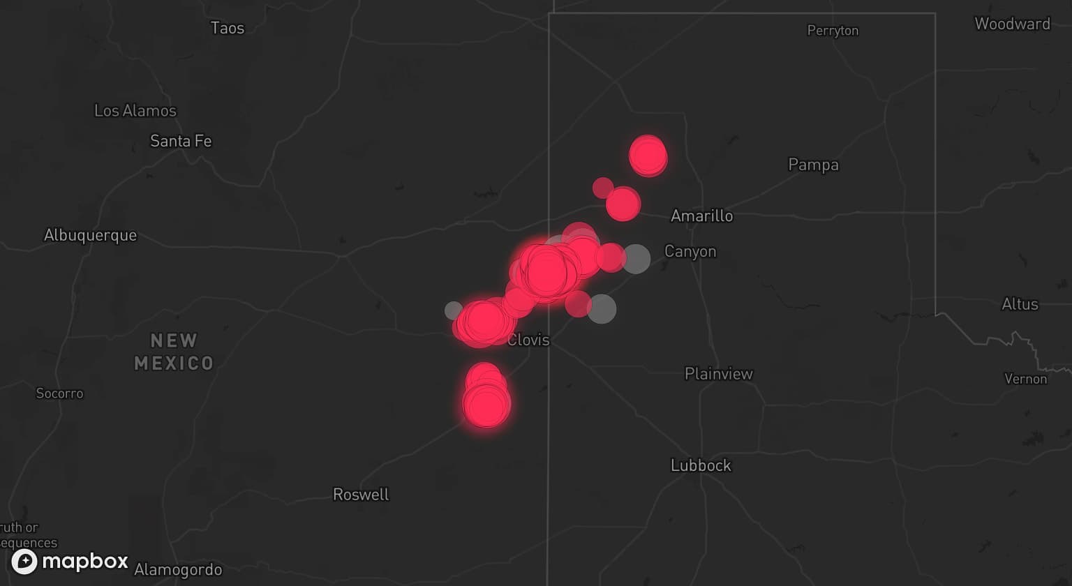Storm map for 5 areas across Texas and New Mexico