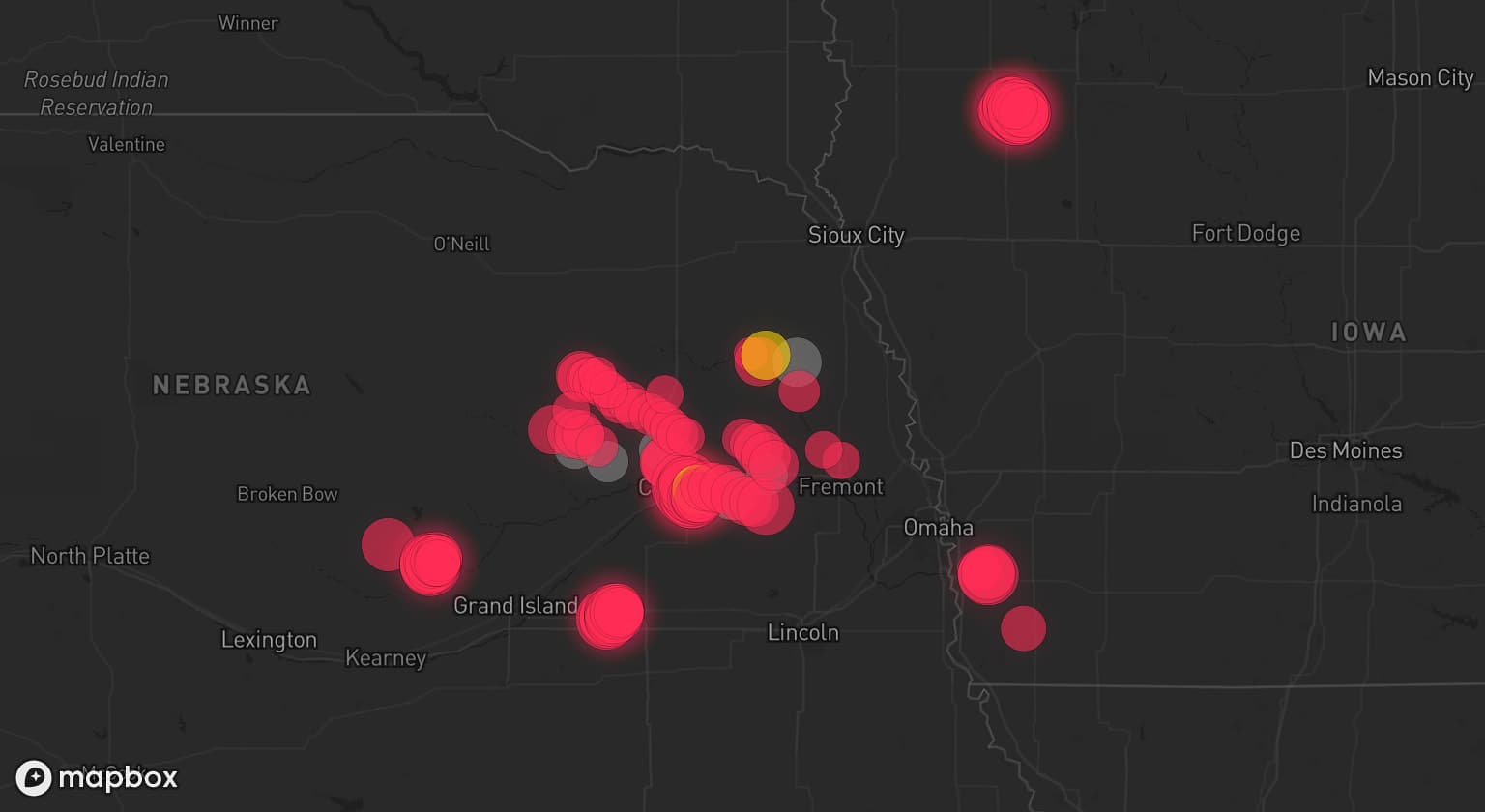 Storm map for 6 areas across Nebraska