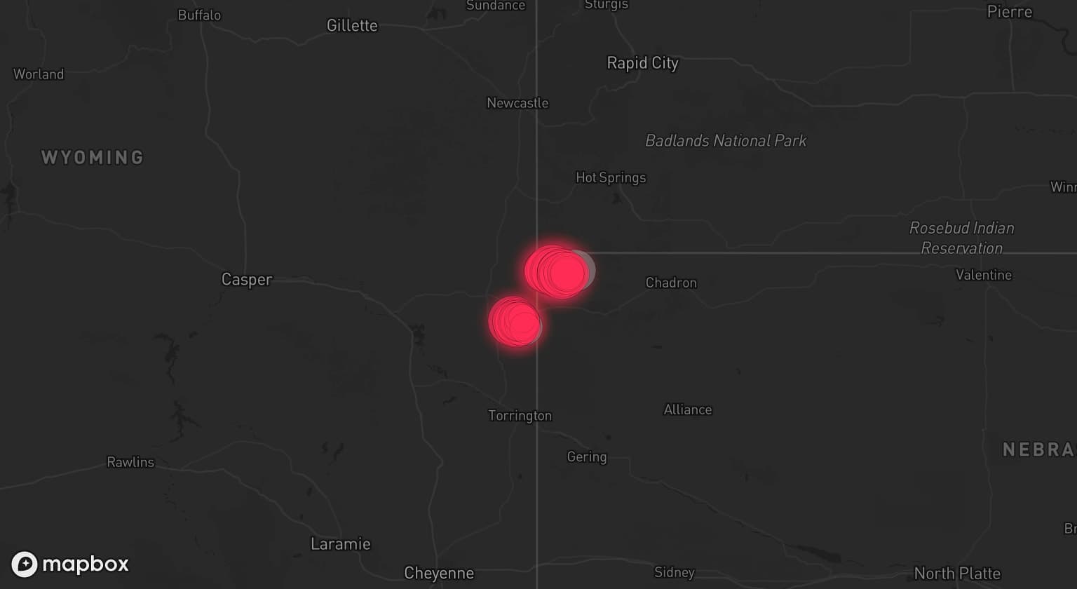 Storm map for 2 areas across Nebraska and Wyoming