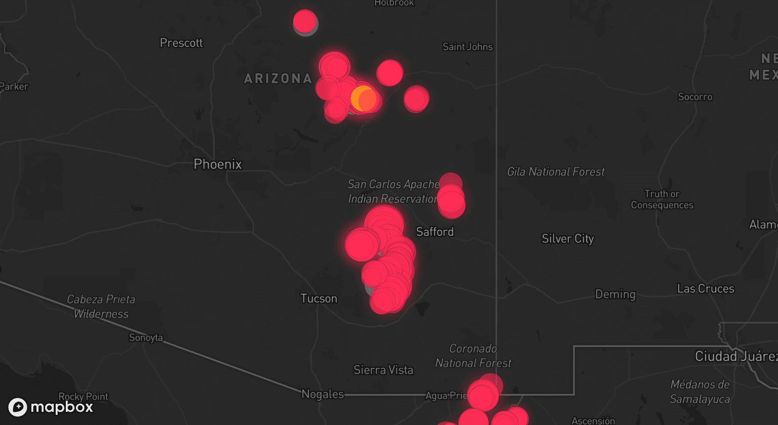 Storm map for 4 areas across Arizona