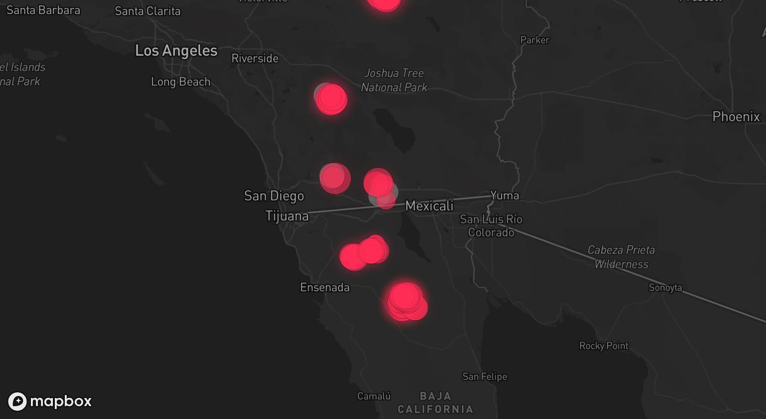Storm map for 4 areas across California
