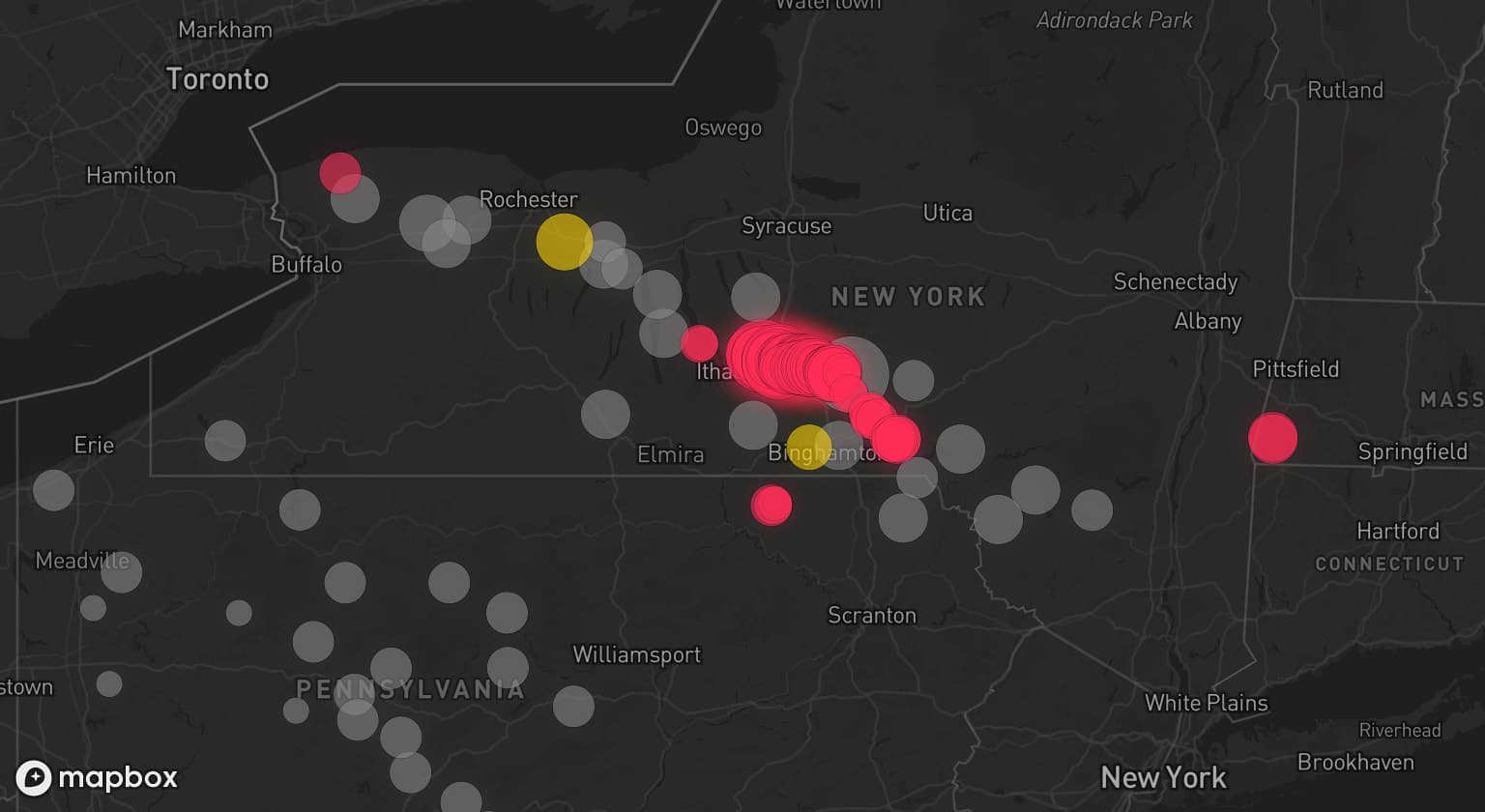 Storm map for 44 areas across New York and Pennsylvania