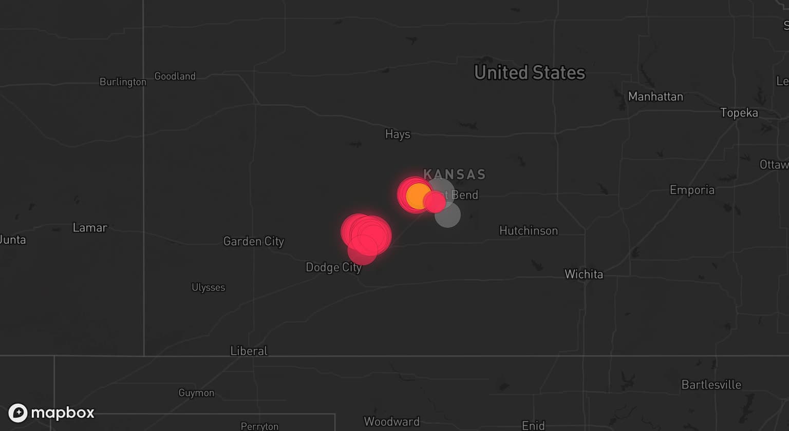 Storm map for 4 areas across Kansas