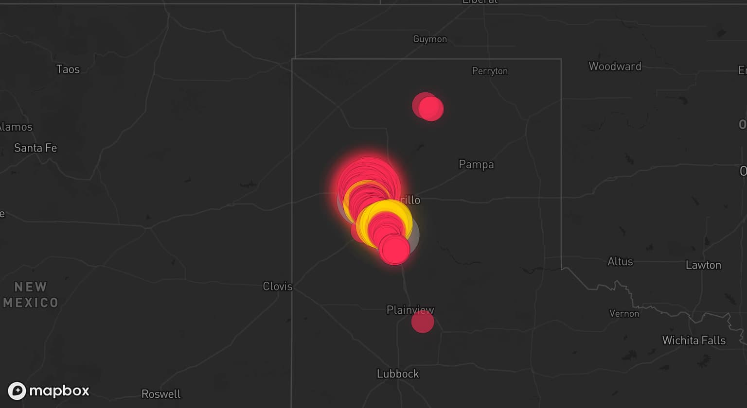 Storm map for 3 areas across Texas
