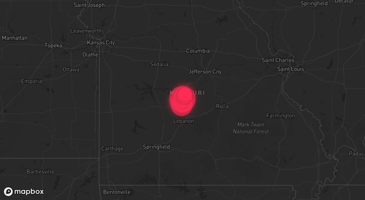 Storm map for 2 areas across Missouri