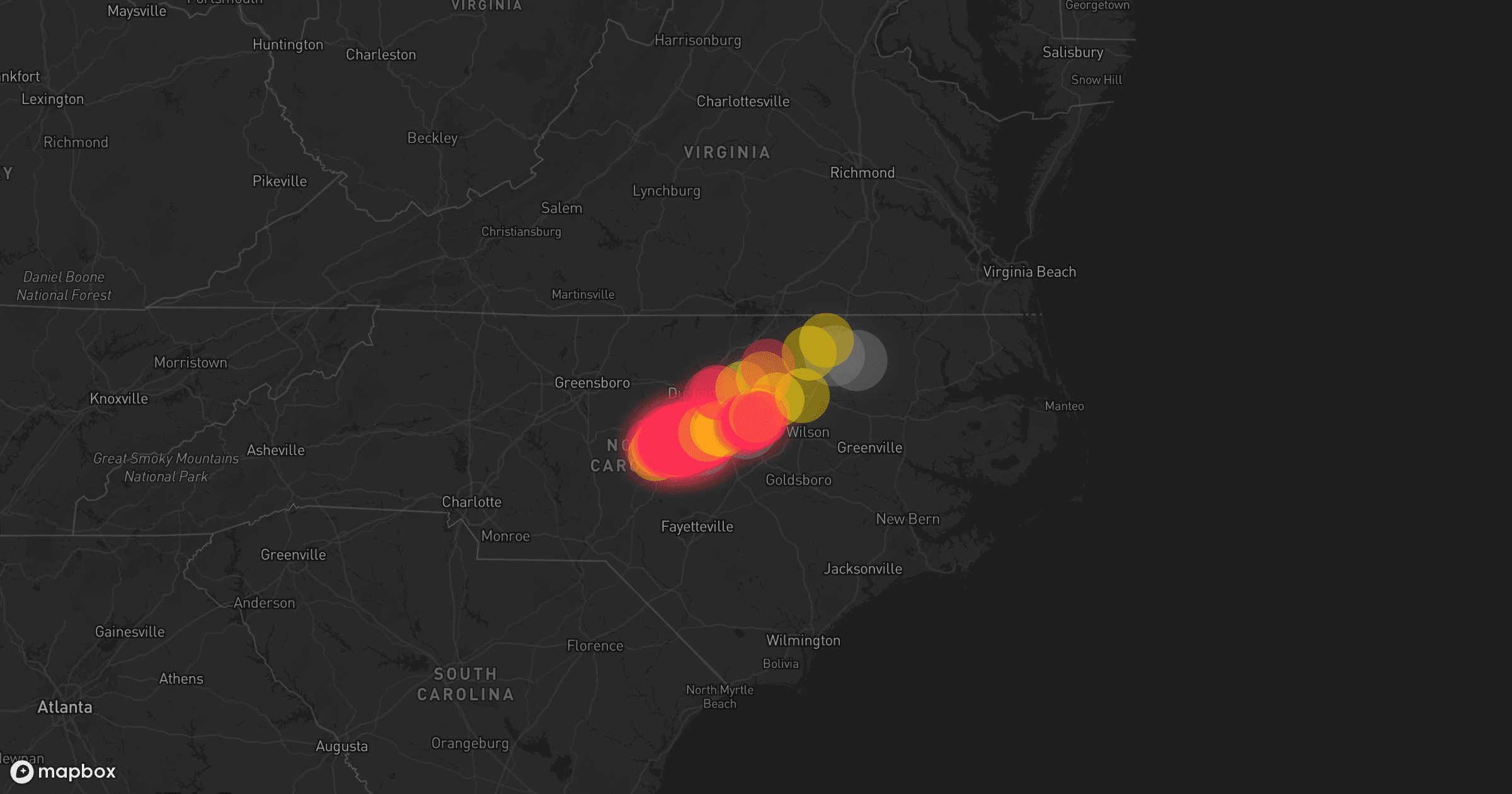 Storm map for 5 areas across North Carolina