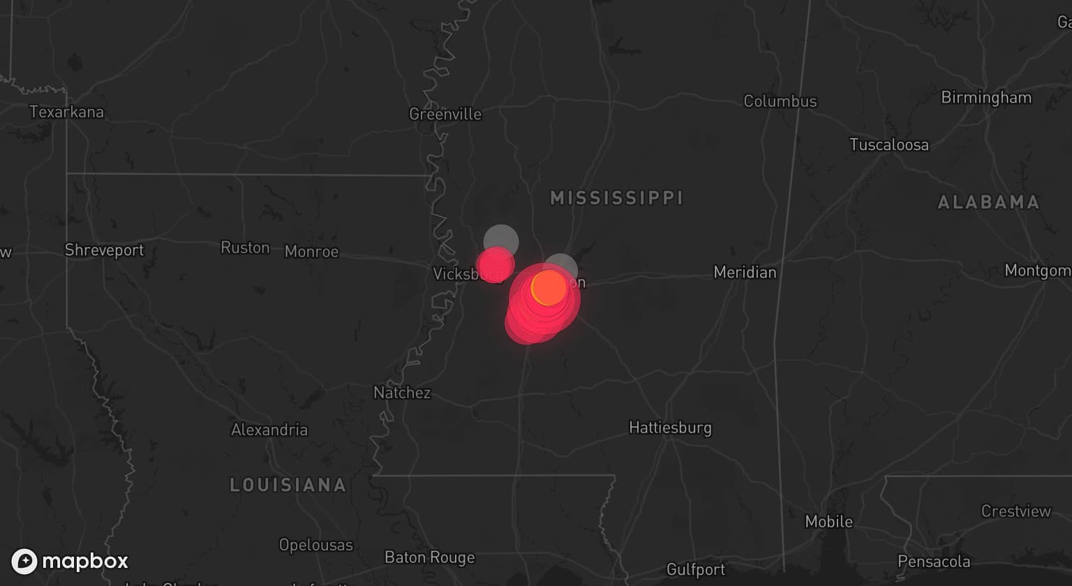 Storm map for 3 areas across Mississippi