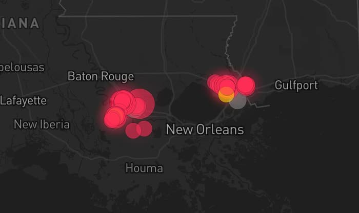 Storm map for 2 areas across Louisiana