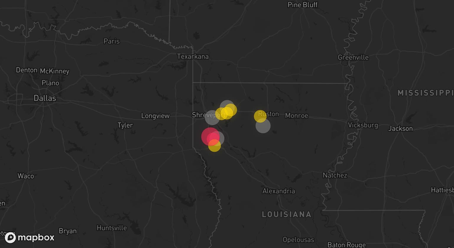 Storm map for 4 areas across Louisiana
