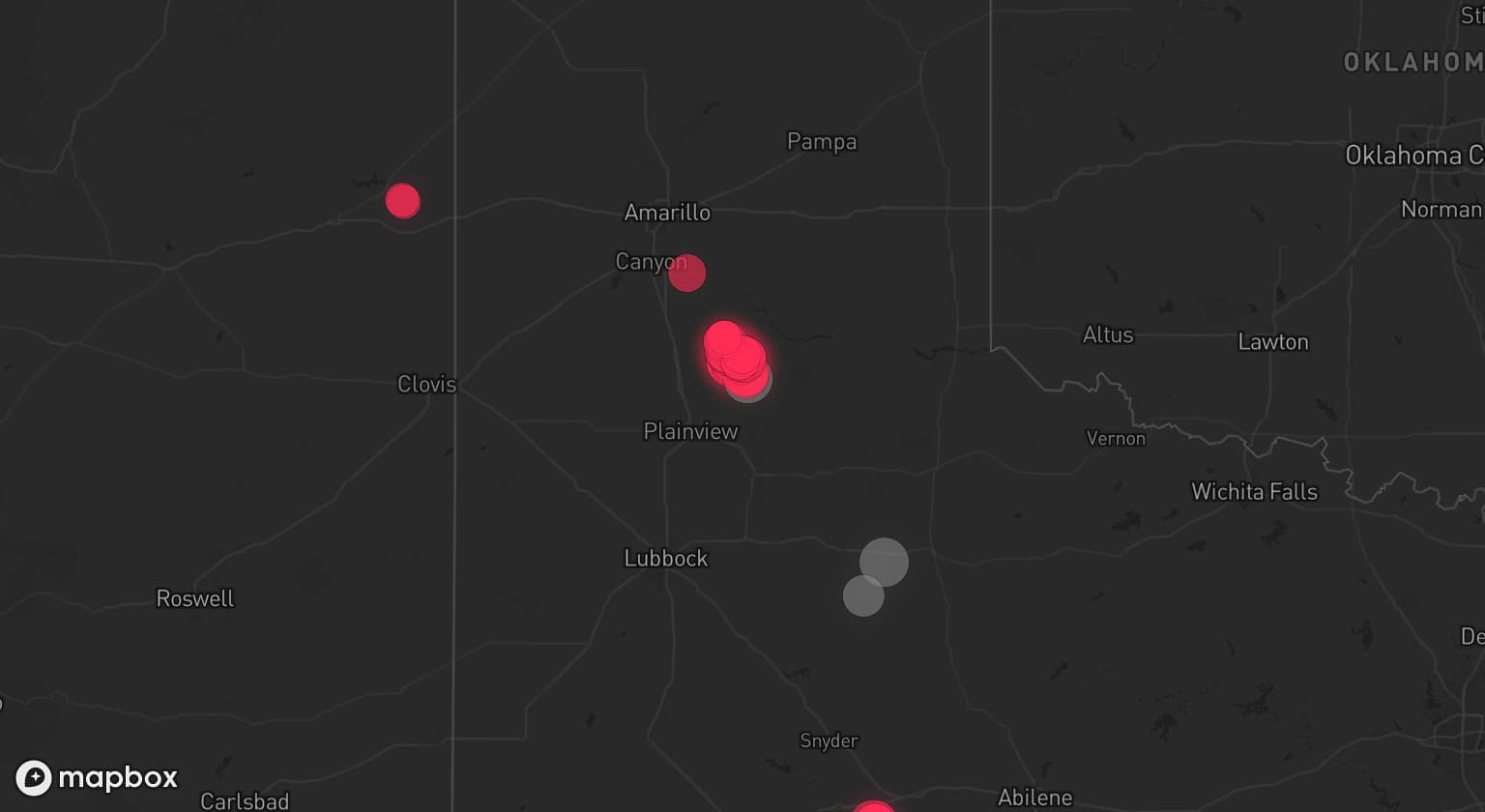 Storm map for 3 areas across Texas