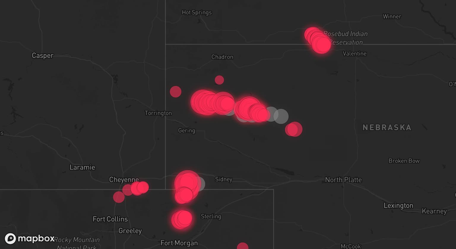 Storm map for 6 areas across Nebraska