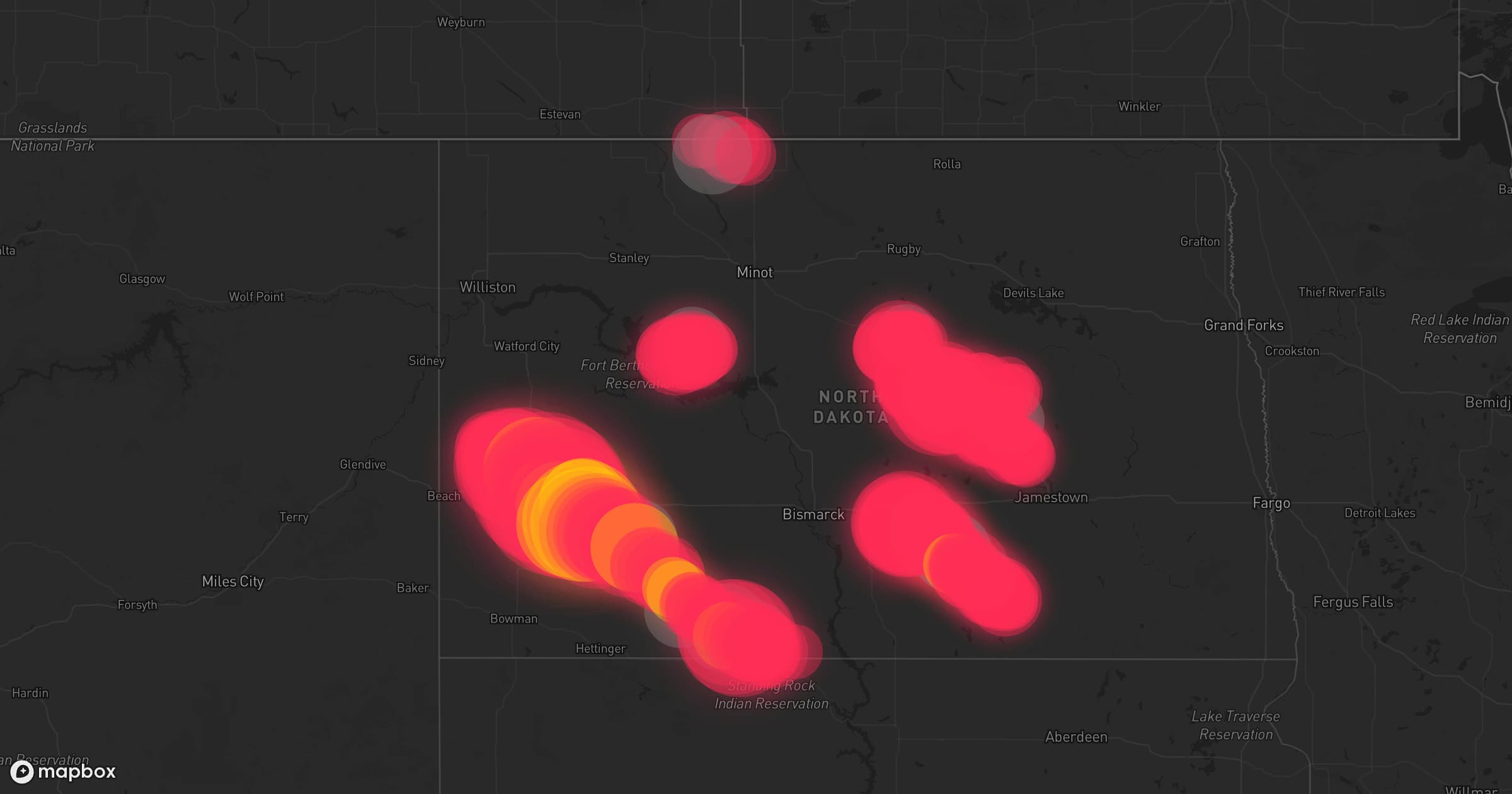 Storm map for 48 areas across North Dakota, Nebraska, South Dakota, and Minnesota