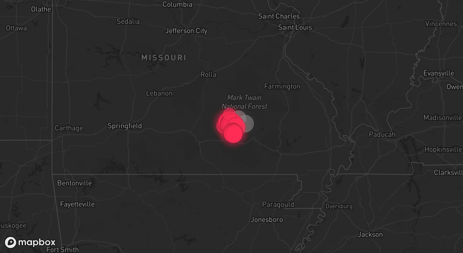 Storm map for 2 areas across Missouri