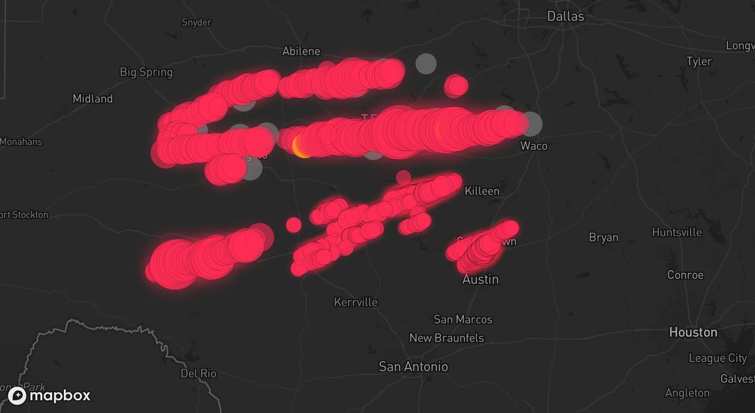 Storm map for 15 areas across Texas