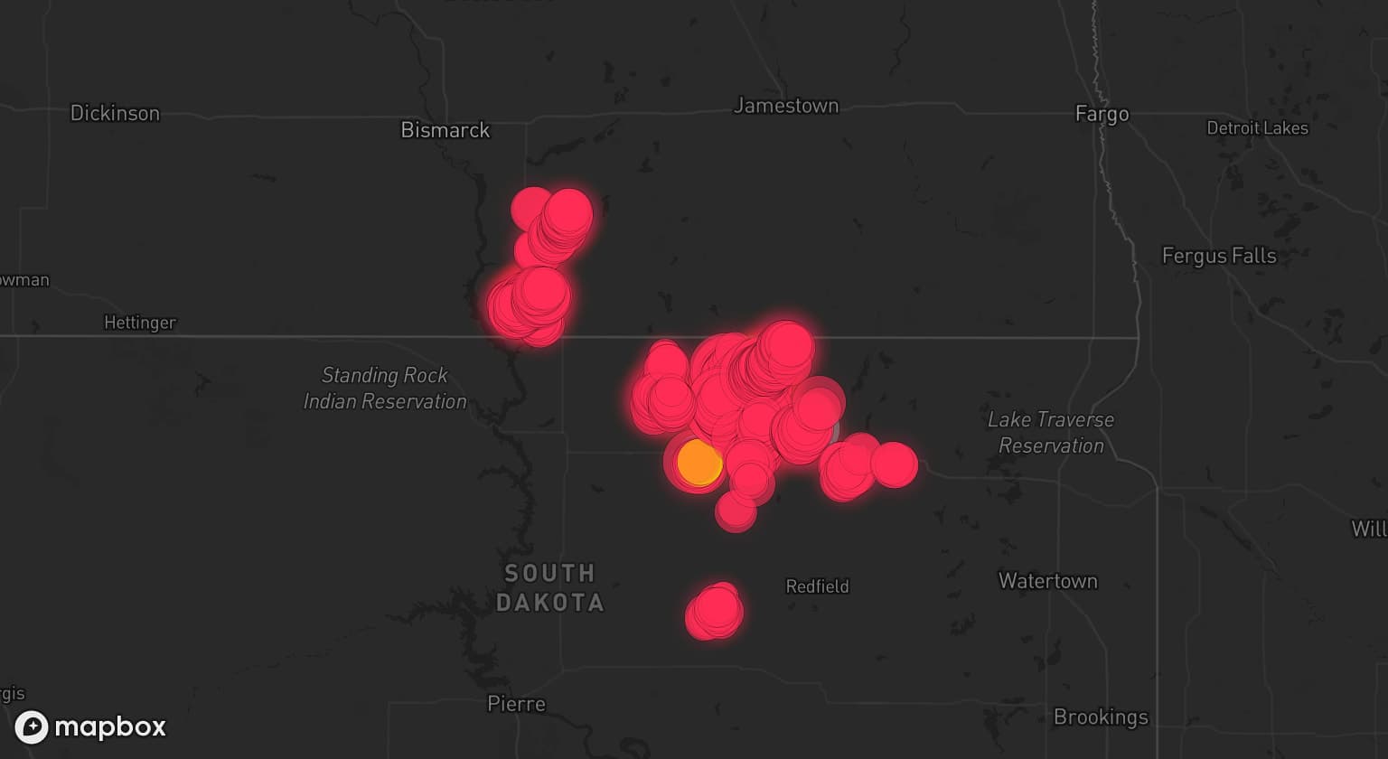 Storm map for 5 areas across South Dakota