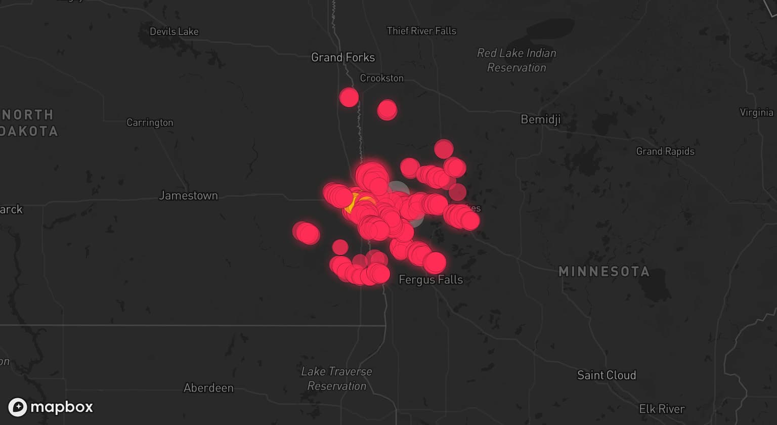 Storm map for 3 areas across Minnesota