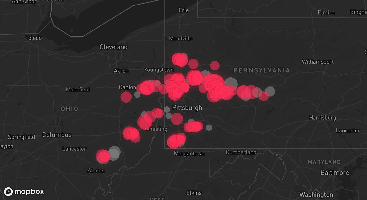 Storm map for 26 areas across Pennsylvania and Ohio