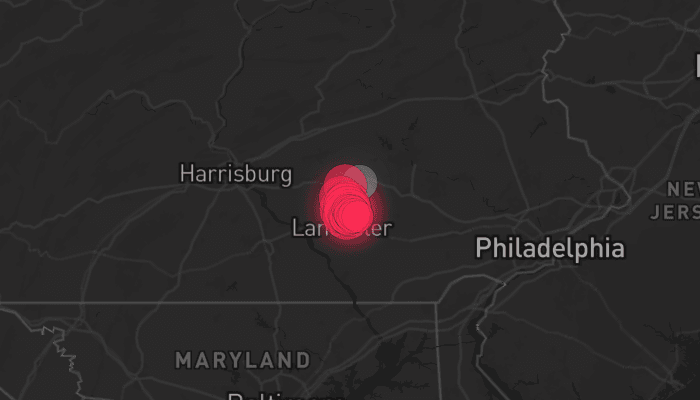 Storm map for the Lancaster County, PA area