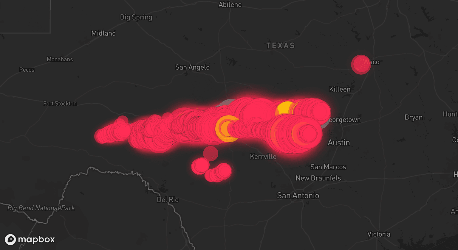 Storm map for 9 areas across Texas