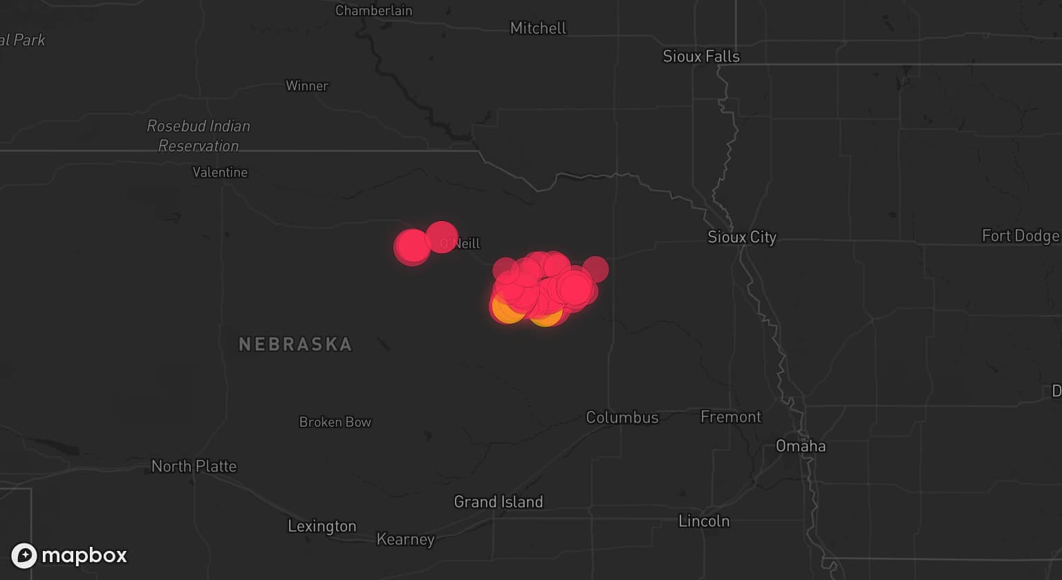 Storm map for 2 areas across Nebraska