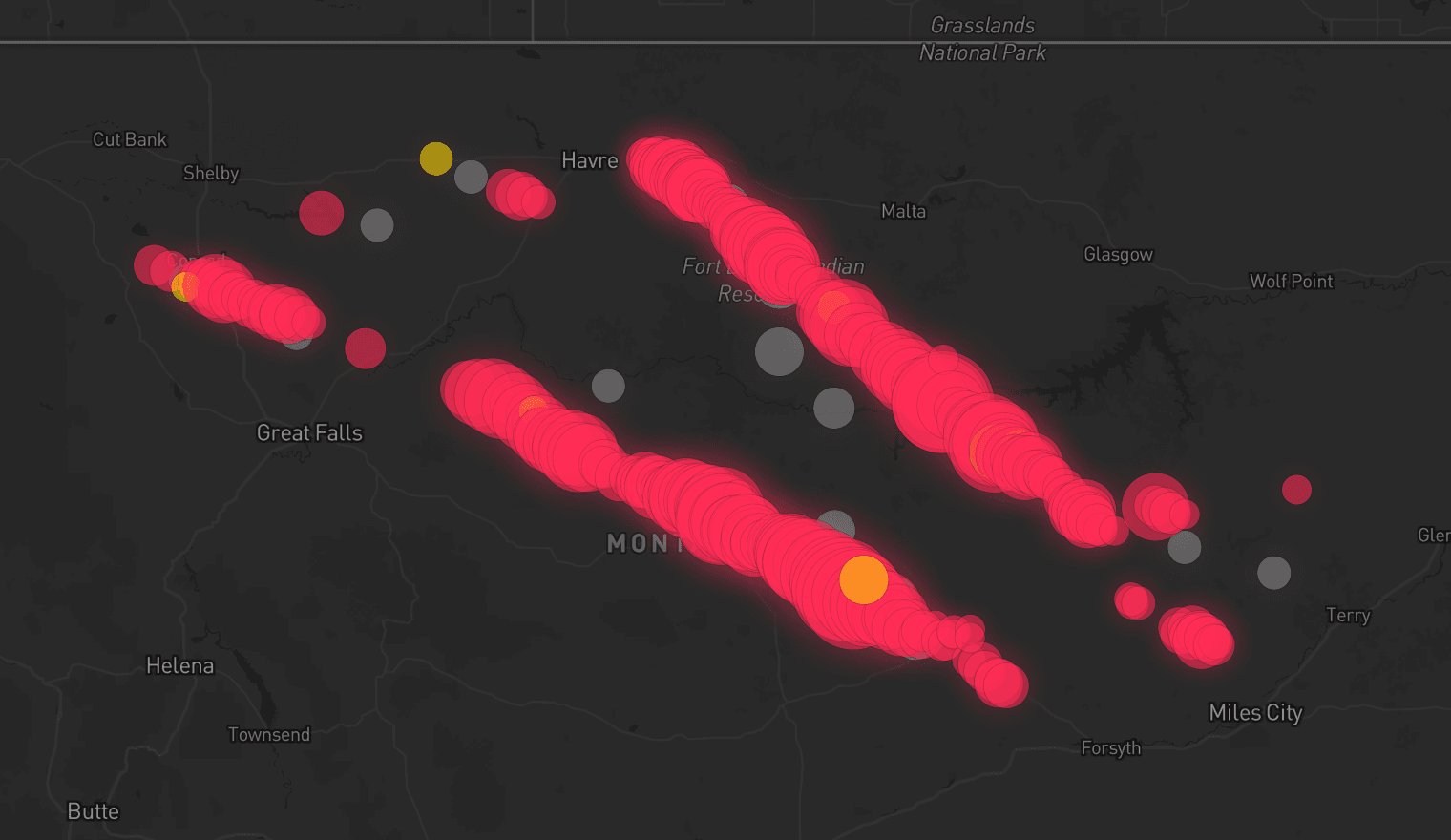 Storm map for 15 areas across Montana