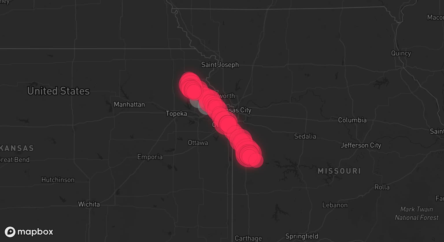 Storm map for 6 areas across Kansas and Missouri