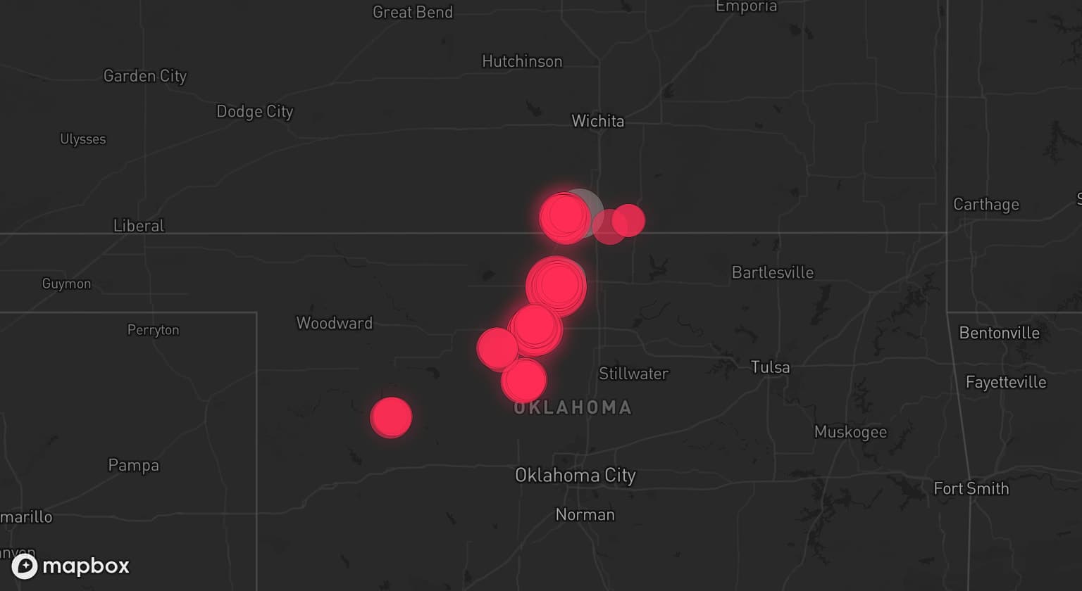Storm map for 3 areas across Kansas and Oklahoma
