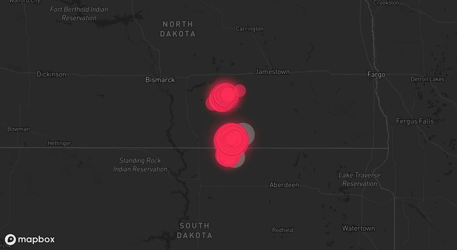 Storm map for 3 areas across North Dakota and South Dakota