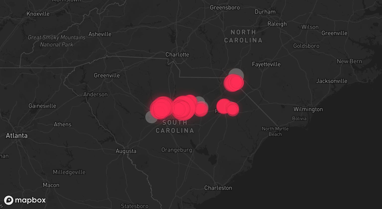 Storm map for 8 areas across North Carolina and South Carolina