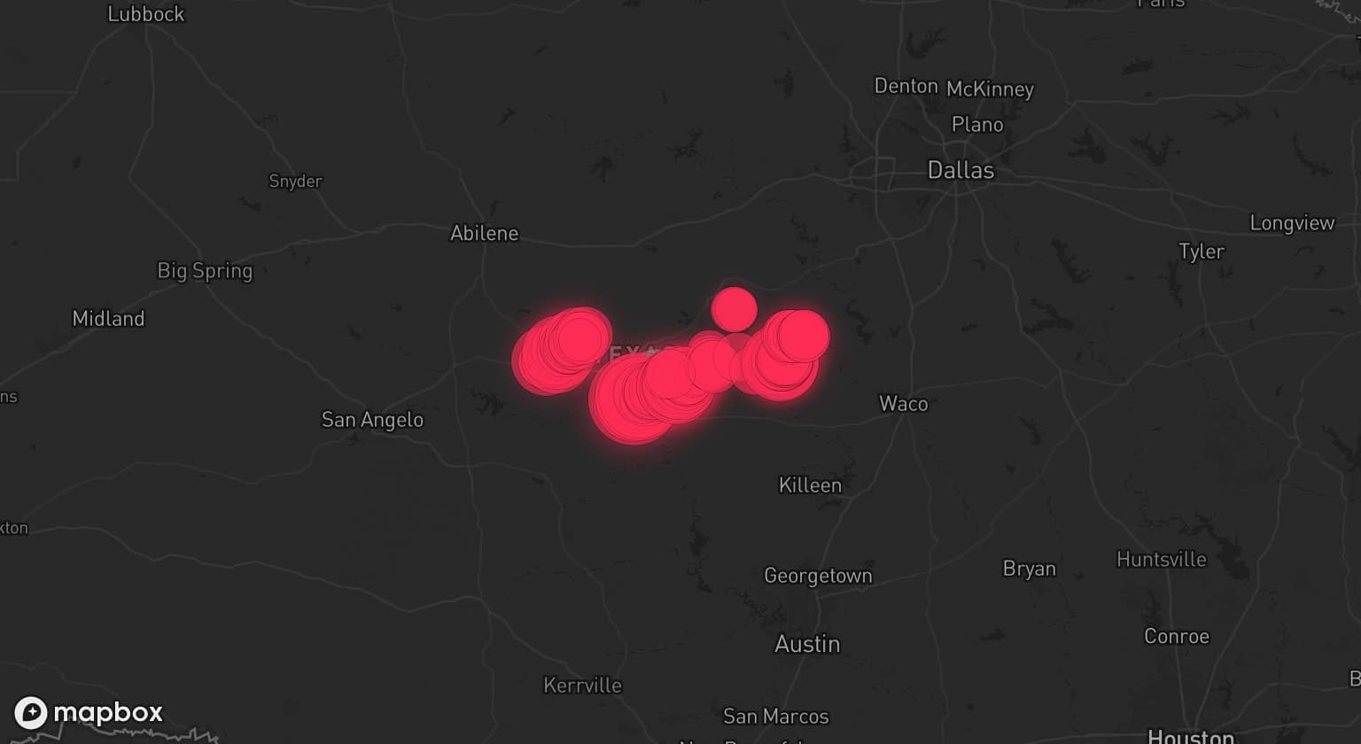Storm map for 2 areas across Texas