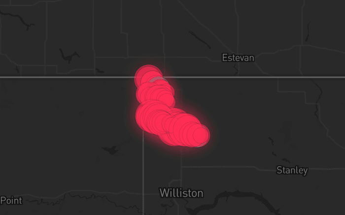 Storm map for 3 areas across North Dakota