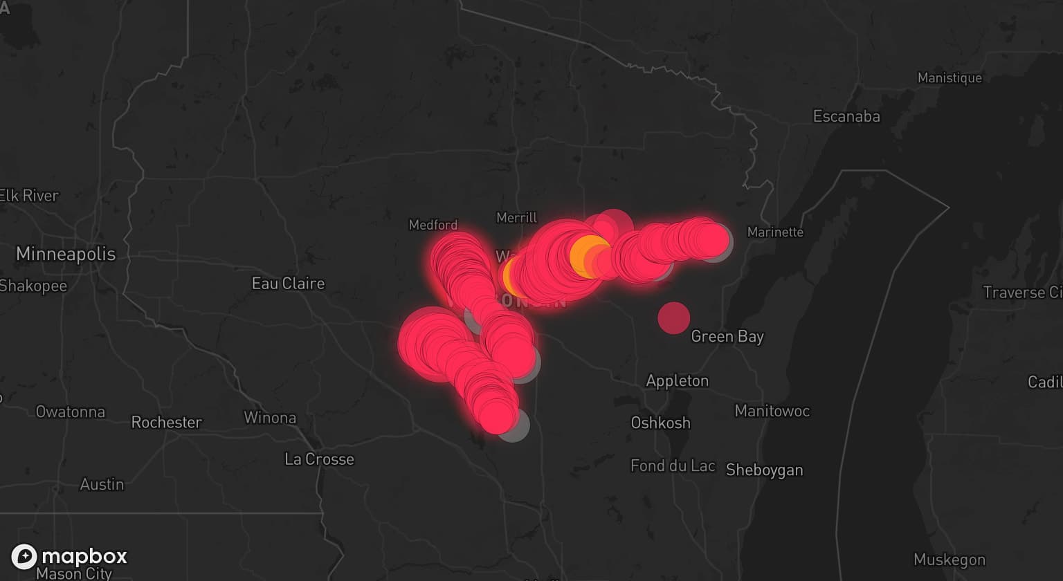 Storm map for 10 areas across Wisconsin