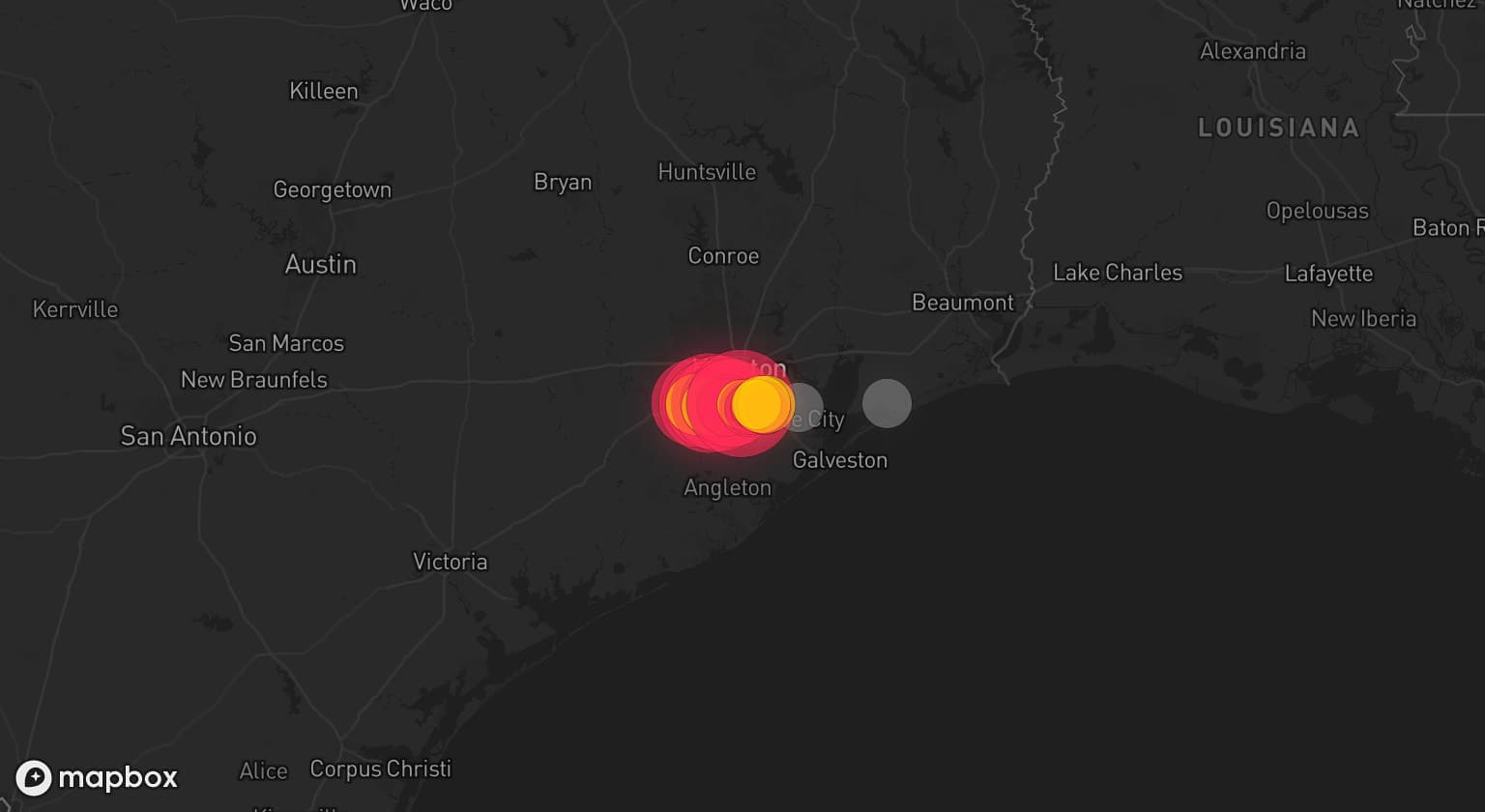 Storm map for 3 areas across Texas