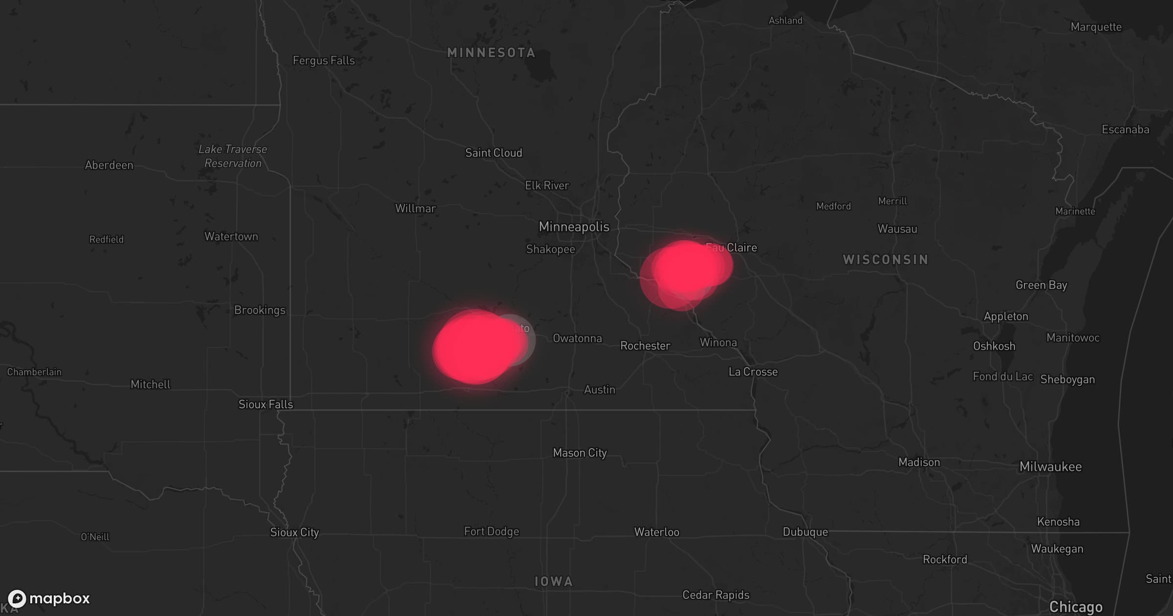 Storm map for 8 areas across Minnesota, Wisconsin, and Michigan