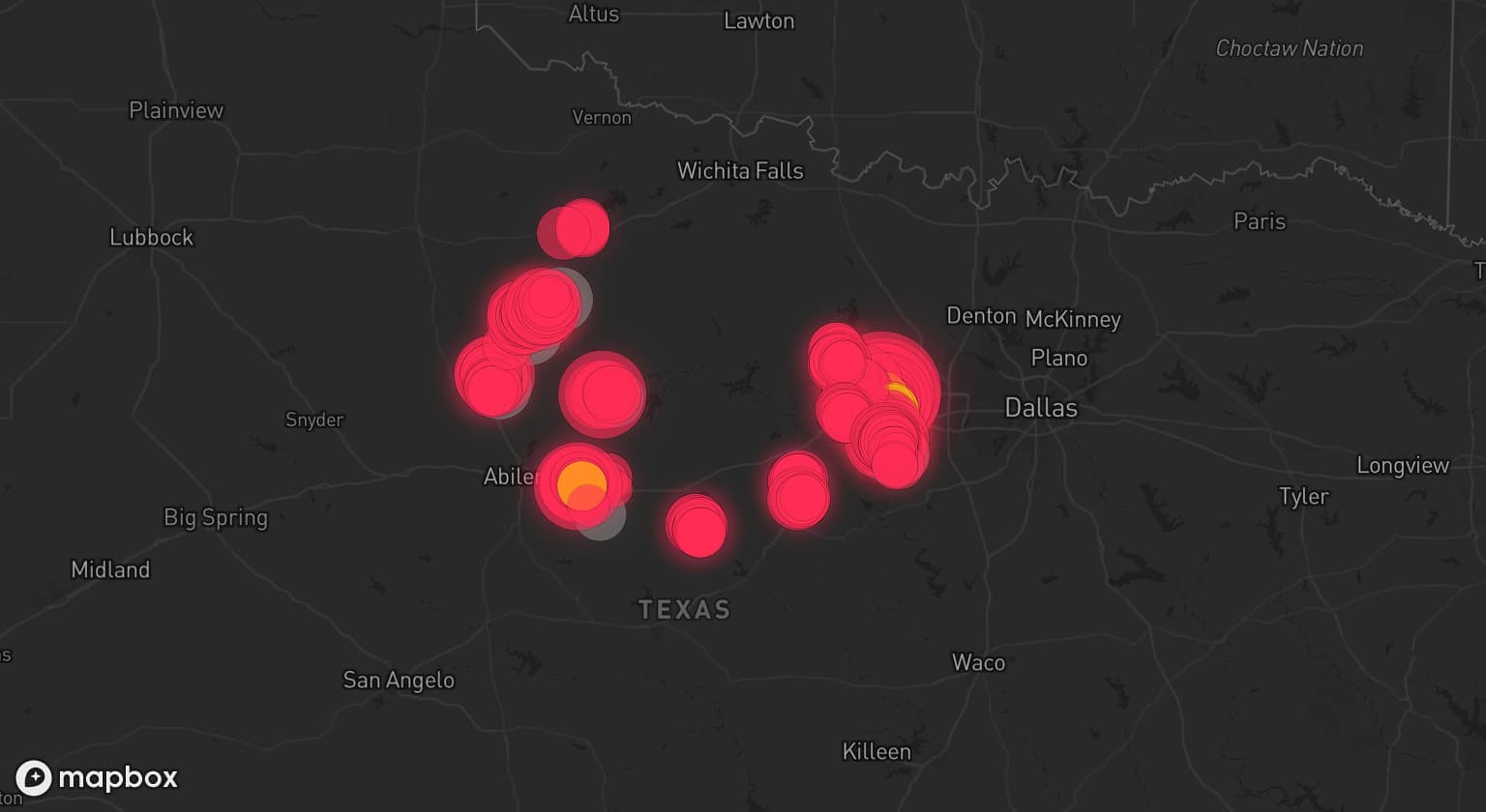 Storm map for 7 areas across Texas