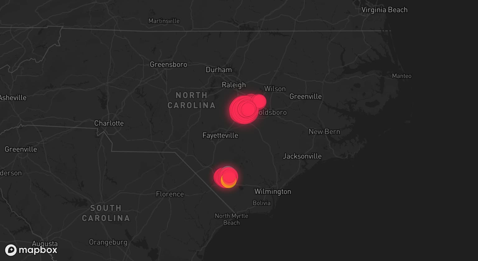 Storm map for 2 areas across North Carolina